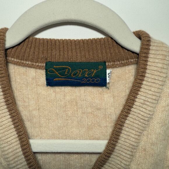 Dover 2000 Wool Sweater Vest Tan Brown Cable Knit 40 Preppy Old Money Style - Picture 3 of 4